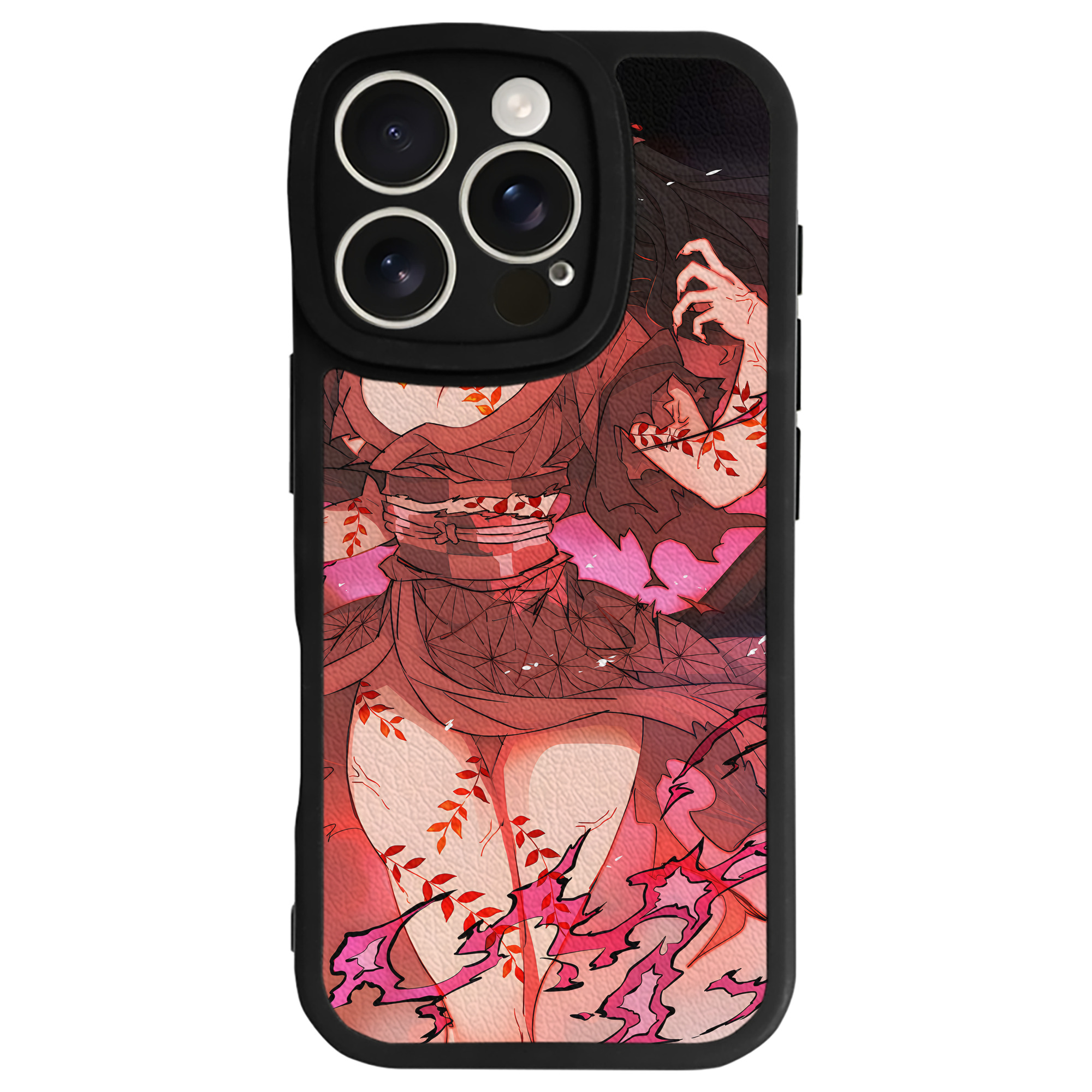 （画像用） 鬼滅の刃（きめつのやいば）竈門 禰󠄀豆子／かまど ねずこ Kamado Nezuko 【iPhone 16シリーズ対応】シリコンスマホケース（レザー調） 材質：シリコン